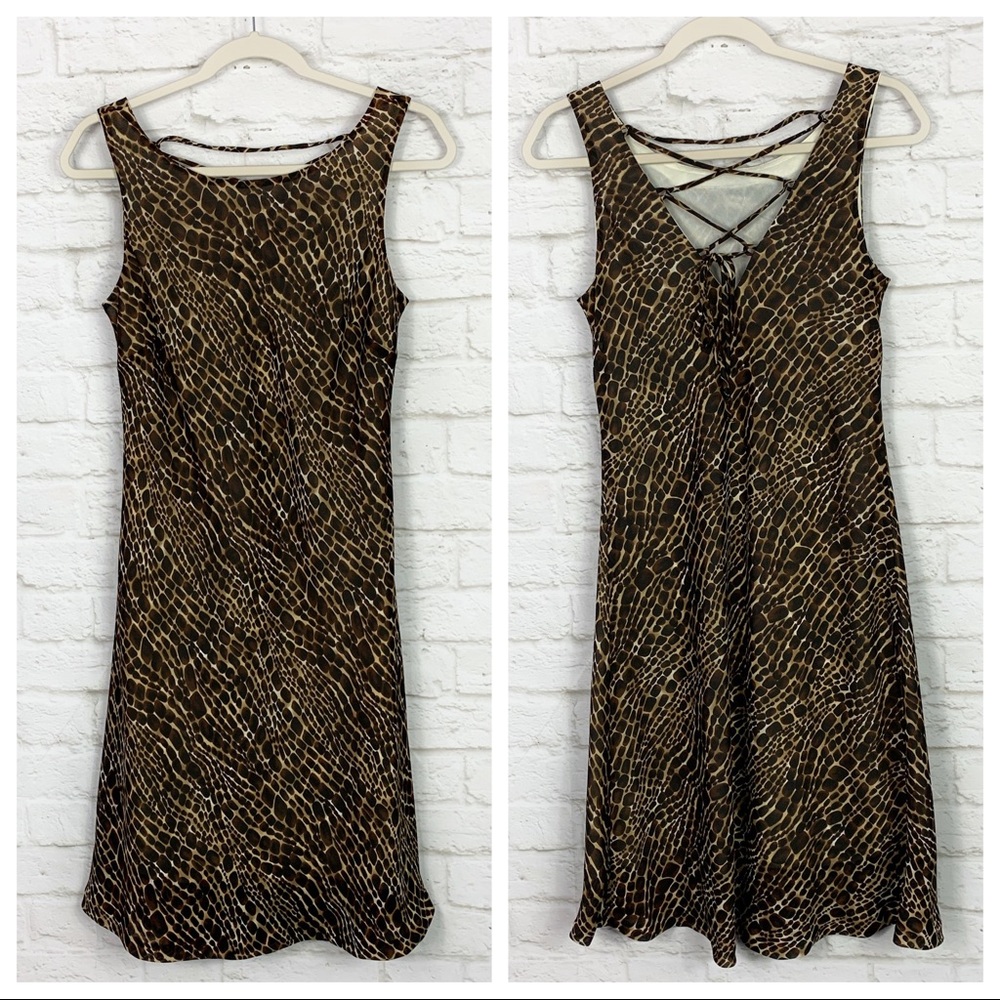 Fattaneh Bahari Laced Back Animal Print Midi Dress